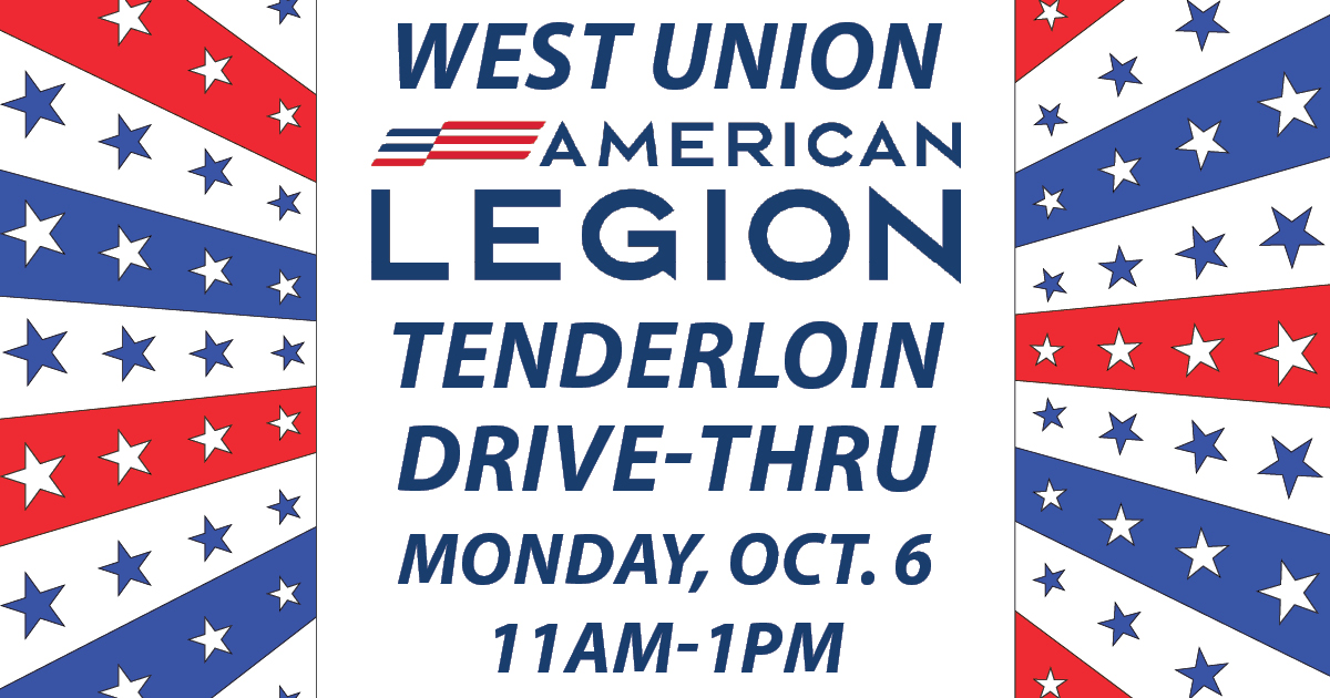 West Union American Legion Post 1130 to hold Tenderloin Lunch October 6, 2025